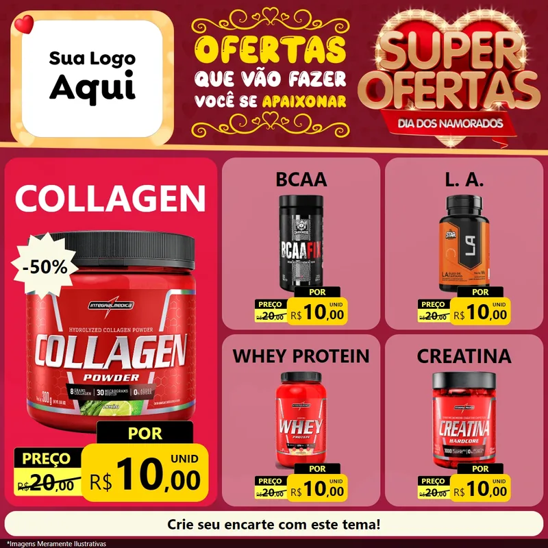 Modelo de Rede Social para Feed Facebook com o tema Dia dos Namorados para Suplementos alimentares