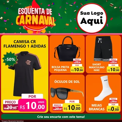 Modelo de Rede Social para Feed Facebook com o tema Esquenta de Carnaval para Roupas e acessórios