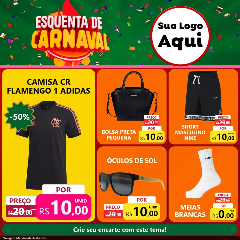 Modelo de Rede Social para Feed Facebook com o tema Esquenta de Carnaval para Roupas e acessórios
