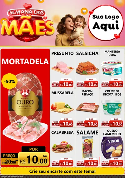 Modelo de Encarte para Encarte A4 Vertical com o tema Semana das Mães para Frios e Laticínios