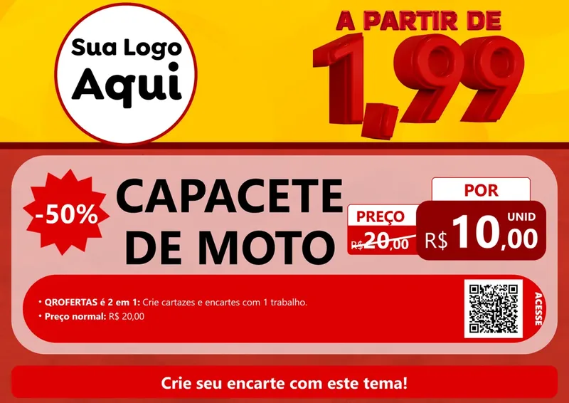 Modelo de Cartaz para Cartaz A4 Horizontal com o tema A Partir de Um e Noventa e Nove - 1,99 para Moto peças