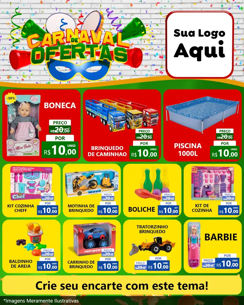 Modelo de Rede Social para Feed Instagram com o tema Carnaval de Ofertas para Brinquedos