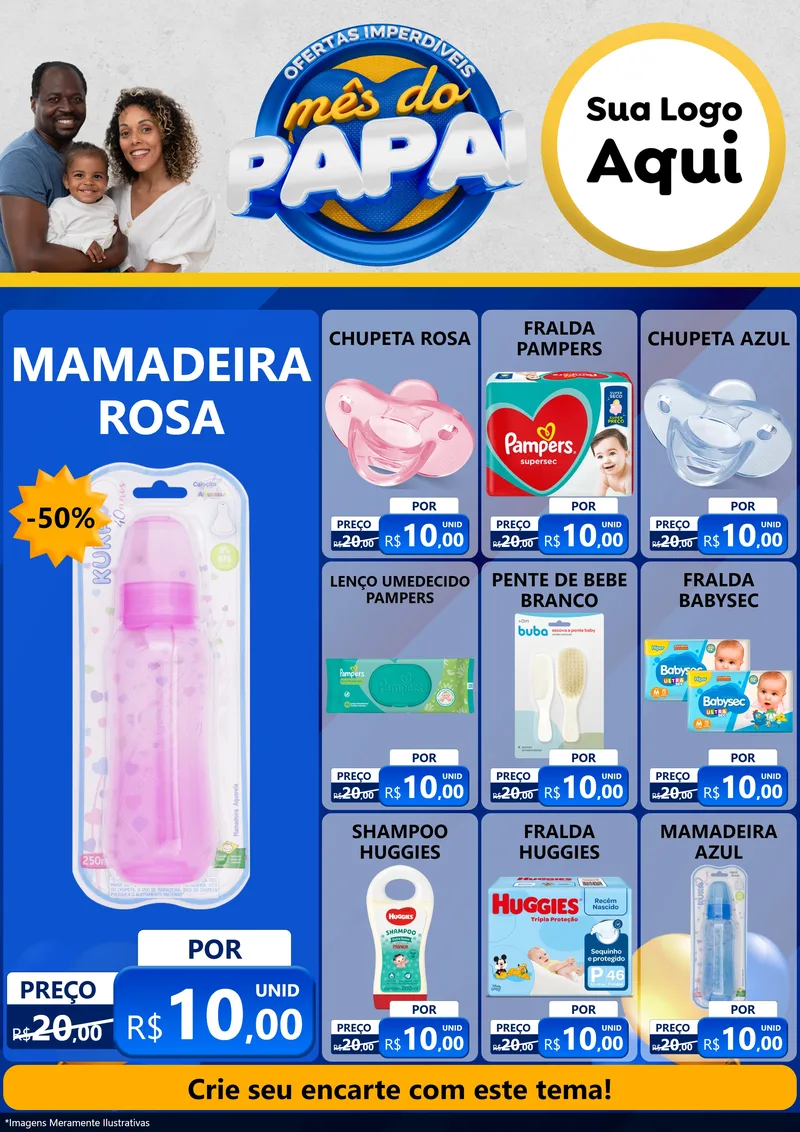 Modelo de Encarte para Encarte A4 Vertical com o tema Ofertas Imperdíveis Mês Do Papai para Bebês