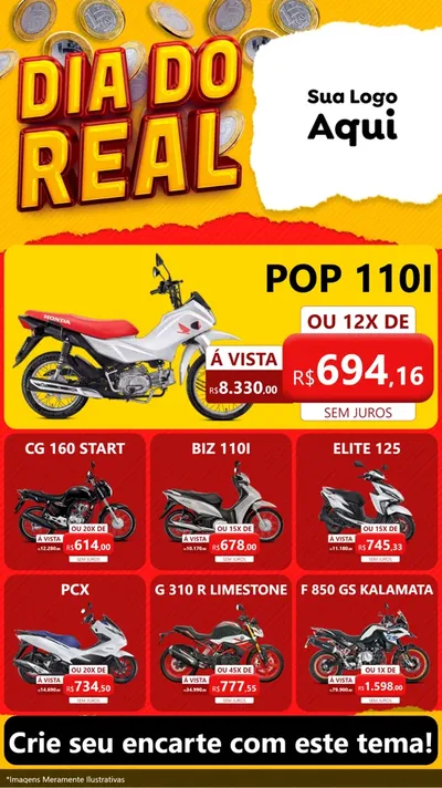 Modelo de Rede Social para Stories com o tema Dia Do Real para Concessionaria de Motos
