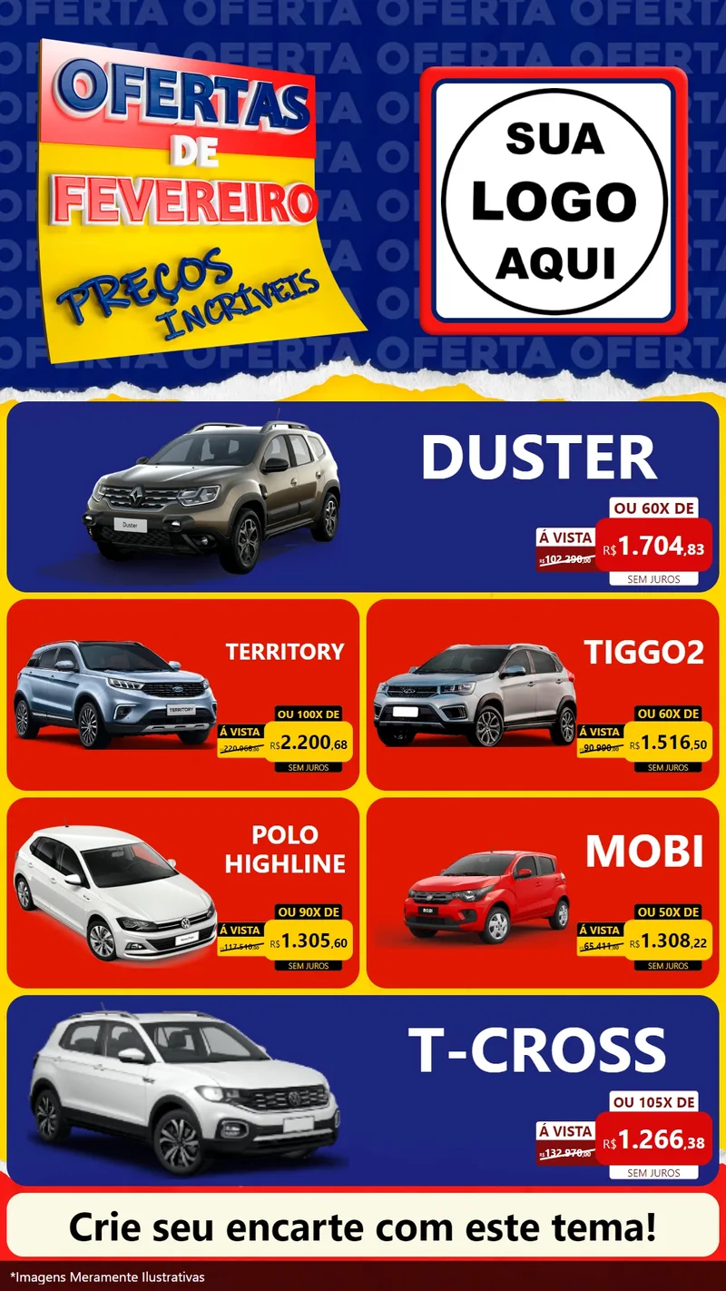 Modelo de TV para TV Vertical com o tema Ofertas de Fevereiro - Preços Incríveis para Concessionaria de Carros