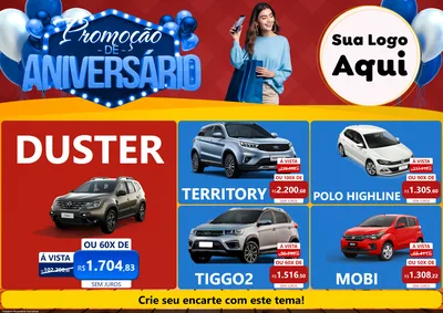 Modelo de Encarte para Encarte A4 Horizontal com o tema Promoção de Aniversário para Concessionaria de Carros