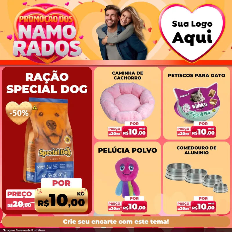 Modelo de Rede Social para Feed Facebook com o tema Promoção dos Namorados para Pet Shop
