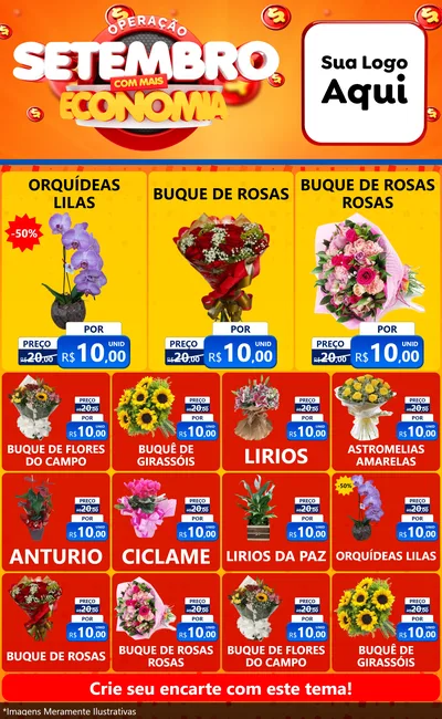 Modelo de Encarte para Encarte Grande com o tema Operação Setembro Com Muita Economia para Floricultura e jardim