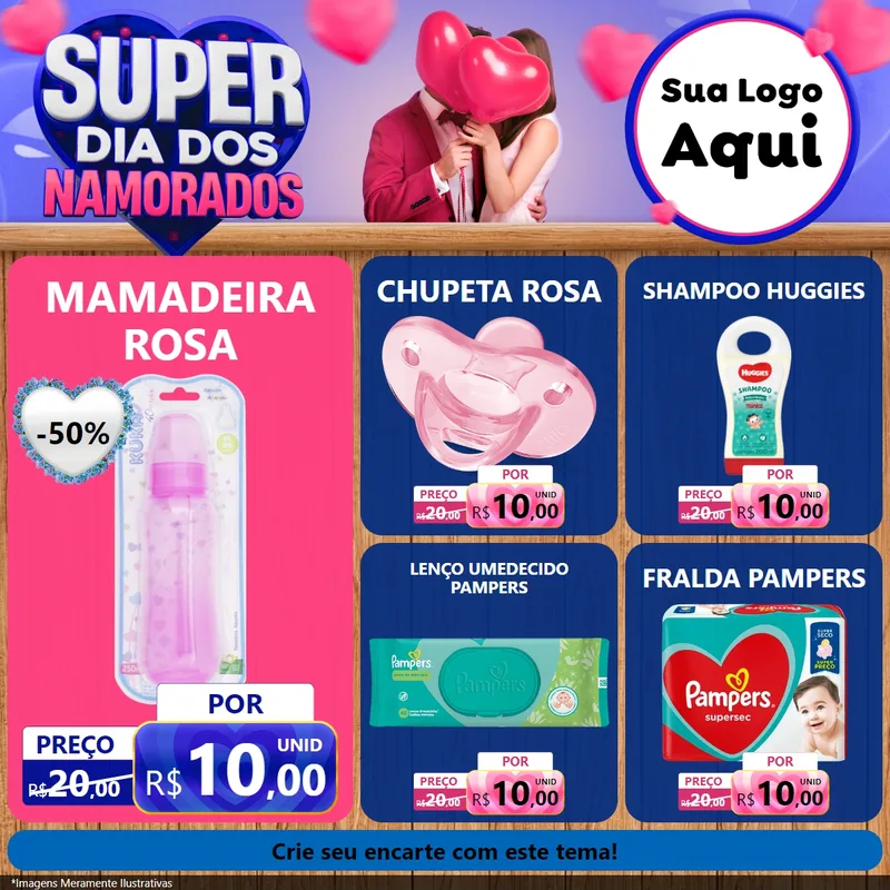 Modelo de Rede Social para Feed Facebook com o tema Super Dia dos Namorados para Bebês