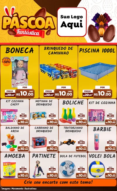 Modelo de Encarte para Encarte Grande com o tema Páscoa Fantástica para Brinquedos