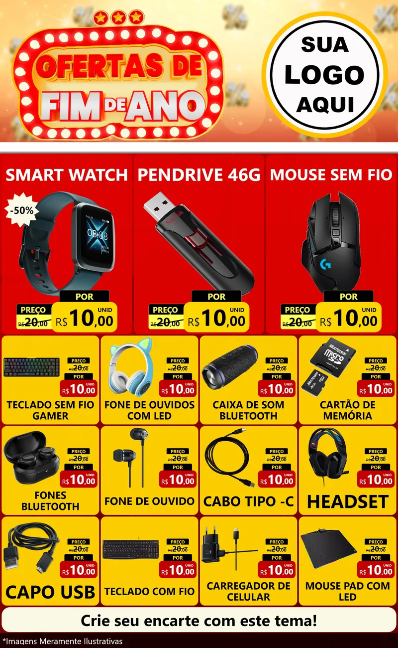 Modelo de Encarte para Encarte Grande com o tema Ofertas de Fim de Ano para Informática