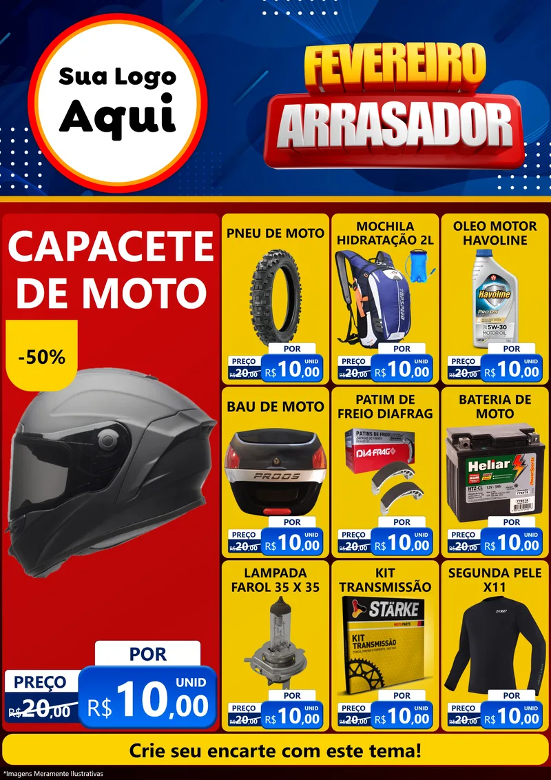Modelo de Encarte para Encarte A4 Vertical com o tema Fevereiro Arrasador para Moto peças