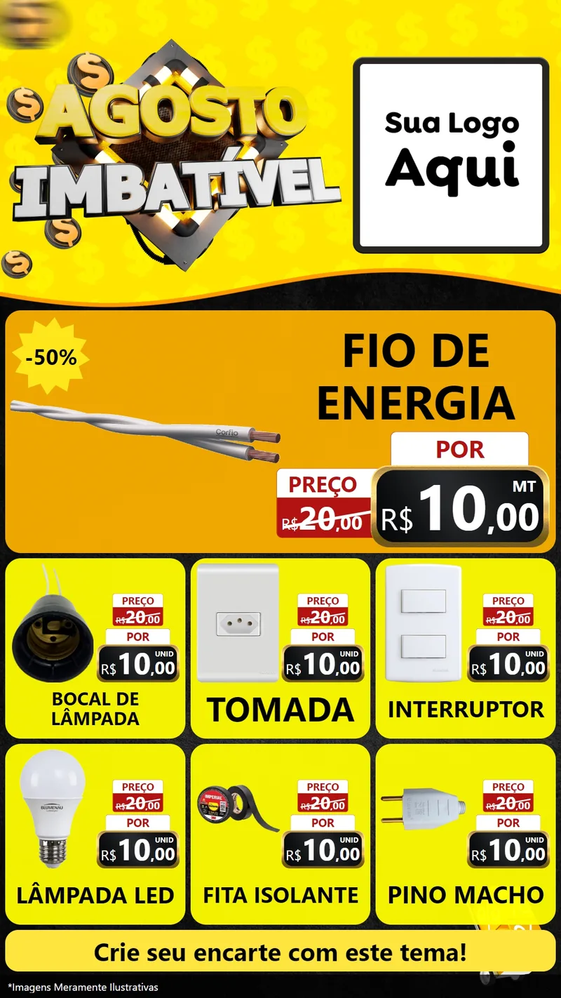 Modelo de Rede Social para Stories com o tema Agosto Imbatível para Materiais Elétricos