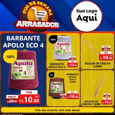 Modelo de Rede Social para Feed Facebook com o tema Fim De Semana Arrasador para Armarinho e Aviamentos