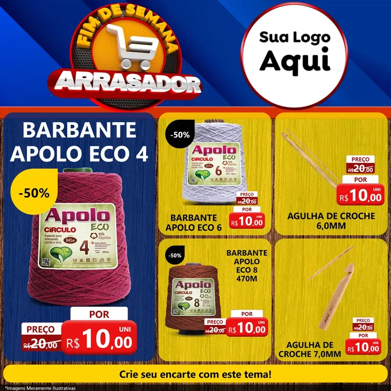 Modelo de Rede Social para Feed Facebook com o tema Fim De Semana Arrasador para Armarinho e Aviamentos