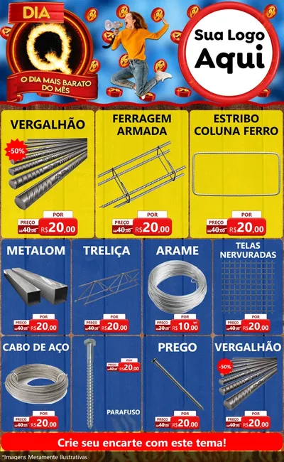 Modelo de Encarte para Encarte Grande com o tema Dia Q - O Dia Mais Barato Do Mês para Ferragens