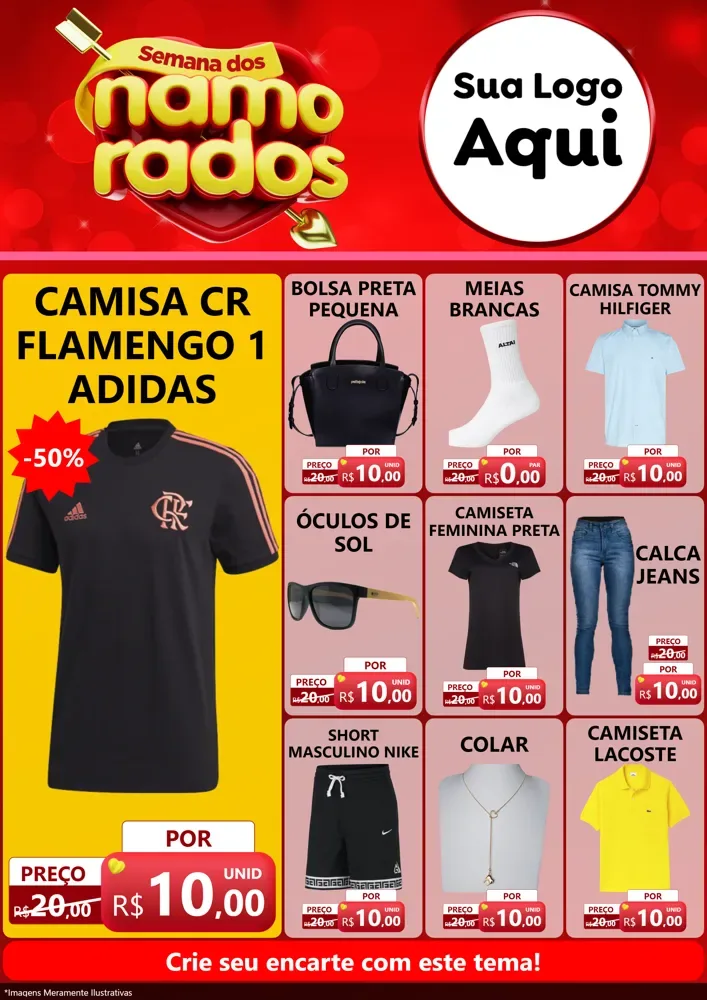 Modelo de Encarte para Encarte A4 Vertical com o tema Semana dos namorados para Roupas e acessórios