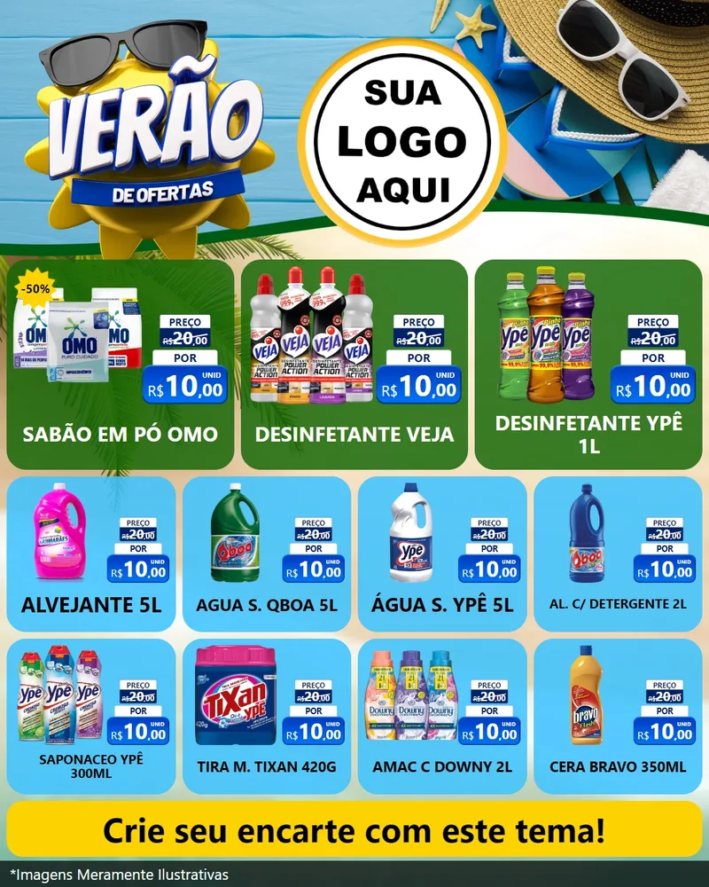 Modelo de Rede Social para Feed Instagram com o tema Verão de Ofertas para Produtos de Limpeza