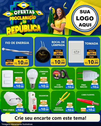 Modelo de Rede Social para Feed Instagram com o tema Ofertas Proclamação da República para Materiais Elétricos