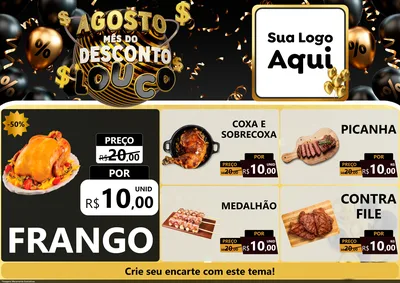 Modelo de Encarte para Encarte A4 Horizontal com o tema Agosto Mês do Desconto Louco para Assados