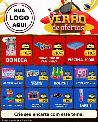 Modelo de Rede Social para Feed Instagram com o tema Super Verão de Ofertas para Brinquedos
