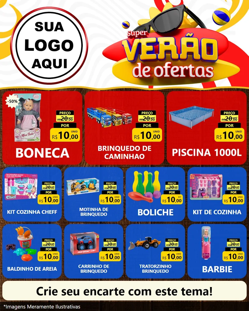 Modelo de Rede Social para Feed Instagram com o tema Super Verão de Ofertas para Brinquedos