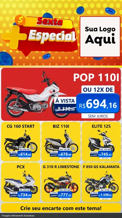 Modelo de Rede Social para Stories com o tema Sexta Mais Especial para Concessionaria de Motos
