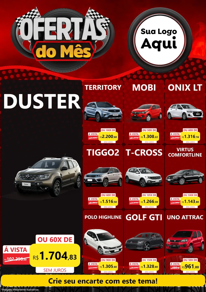 Modelo de Encarte para Encarte A4 Vertical com o tema Ofertas do Mês - Autopeças para Concessionaria de Carros