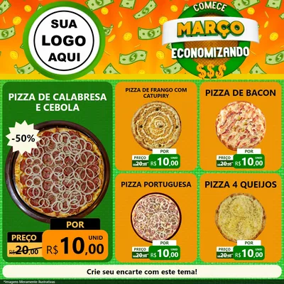 Modelo de Rede Social para Feed Facebook com o tema Comece Março Economizando para Pizzaria
