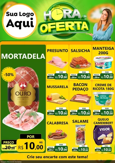Modelo de Encarte para Encarte A4 Vertical com o tema Hora da Oferta para Frios e Laticínios