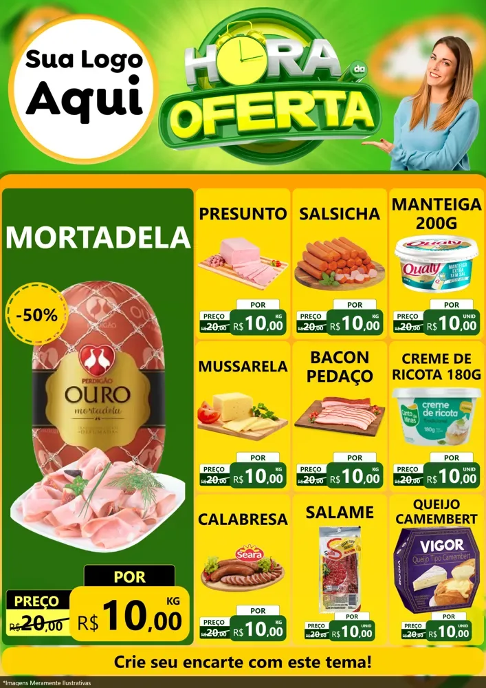 Modelo de Encarte para Encarte A4 Vertical com o tema Hora da Oferta para Frios e Laticínios
