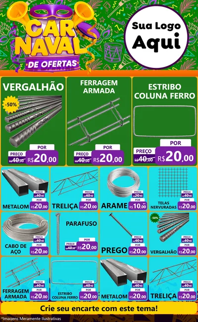 Modelo de Encarte para Encarte Grande com o tema Carnaval de Ofertas para Ferragens