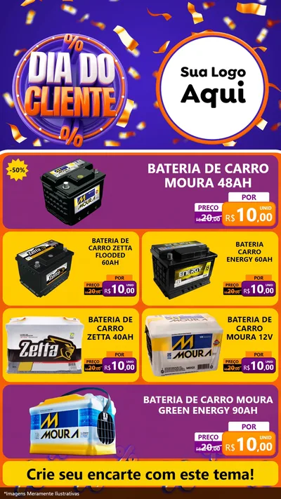 Modelo de TV para TV Vertical com o tema Dia do Cliente para Baterias Elétricas