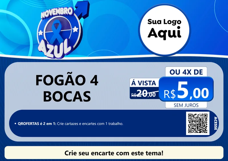 Modelo de Cartaz para Cartaz A4 Horizontal com o tema Novembro Azul para Móveis e Eletro