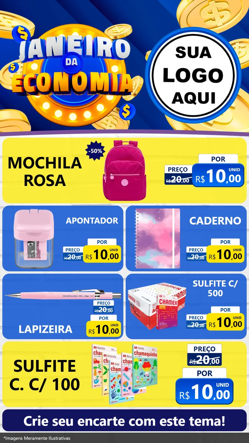 Modelo de TV para TV Vertical com o tema Janeiro da Economia para Papelaria