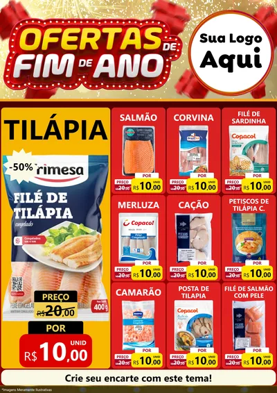 Modelo de Encarte para Encarte A4 Vertical com o tema Ofertas de Fim de Ano para Peixaria