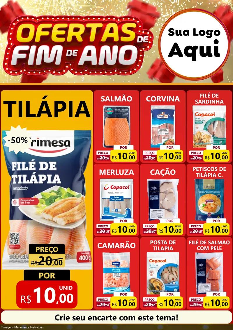 Modelo de Encarte para Encarte A4 Vertical com o tema Ofertas de Fim de Ano para Peixaria