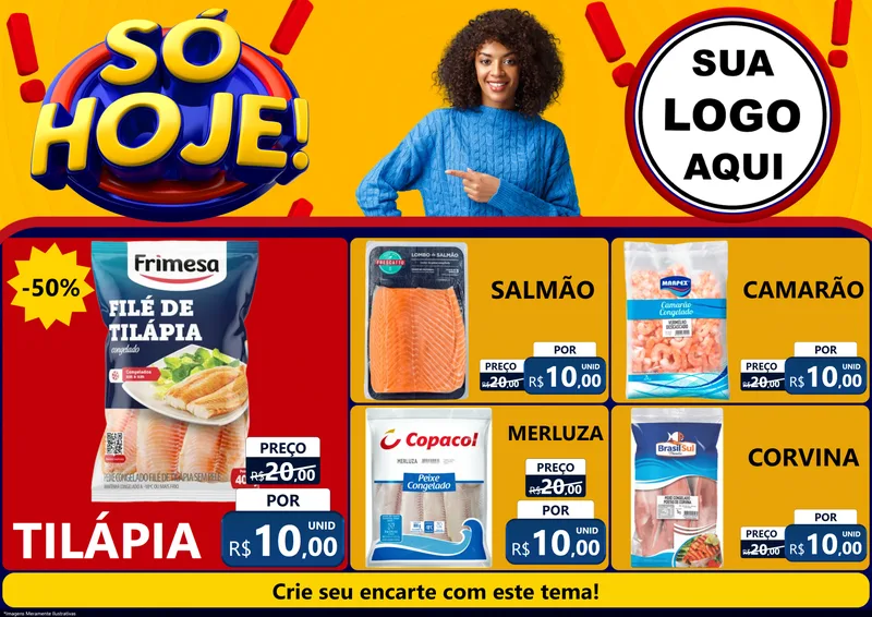 Modelo de Encarte para Encarte A4 Horizontal com o tema Só Hoje! para Peixaria