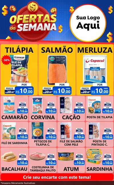 Modelo de Encarte para Encarte Grande com o tema Ofertas Da Semana para Peixaria