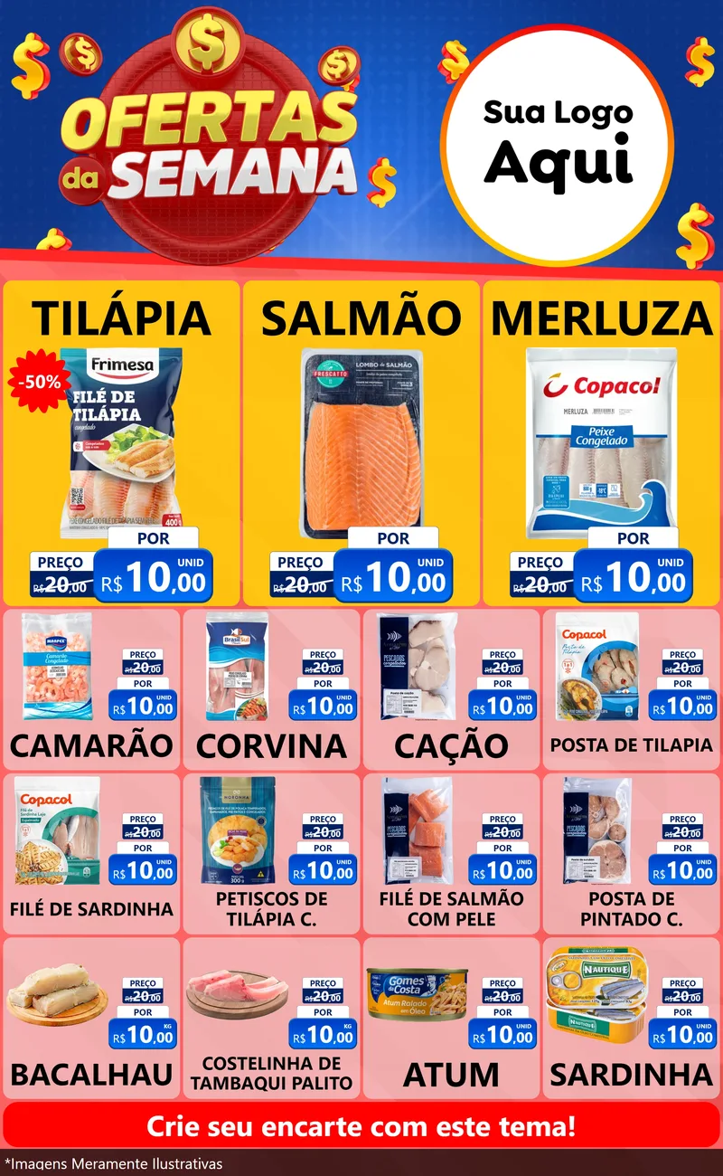 Modelo de Encarte para Encarte Grande com o tema Ofertas Da Semana para Peixaria