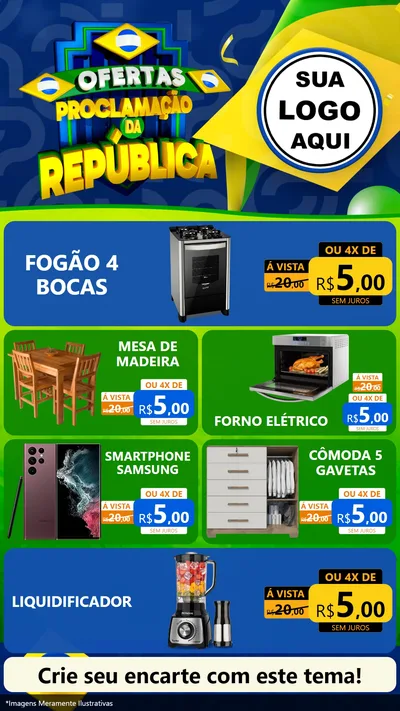 Modelo de TV para TV Vertical com o tema Ofertas Proclamação da República para Móveis e Eletro