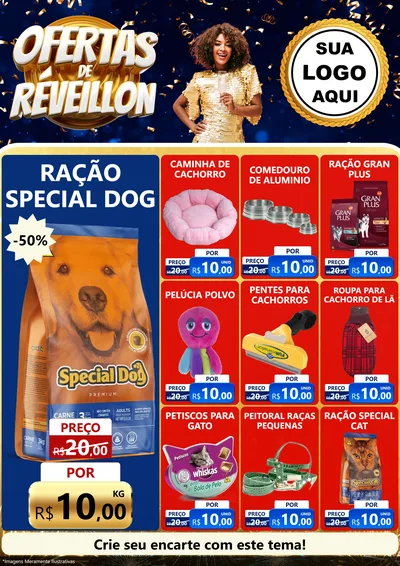 Modelo de Encarte para Encarte A4 Vertical com o tema Ofertas de Réveillon para Pet Shop