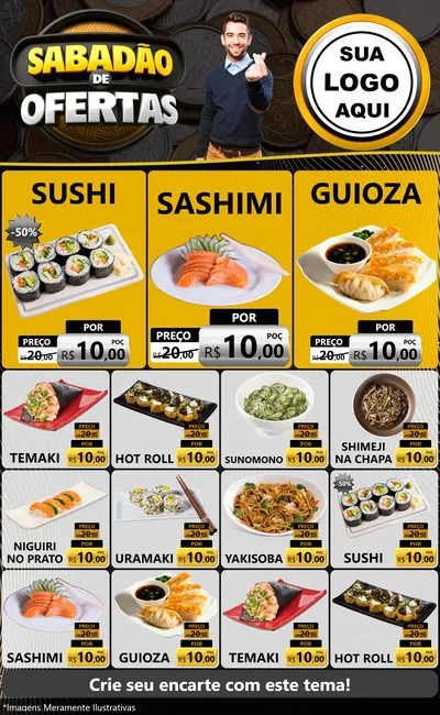Modelo de Encarte para Encarte Grande com o tema Sabadão de Ofertas para Comida japonesa