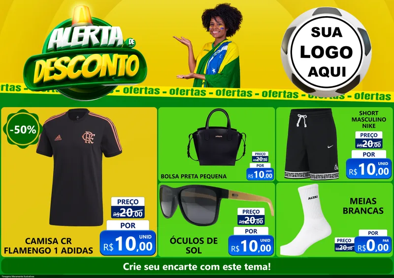 Modelo de Encarte para Encarte A4 Horizontal com o tema Alerta de Desconto para Roupas e acessórios
