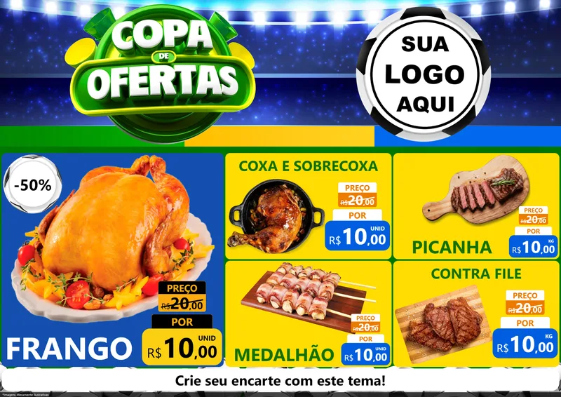 Modelo de Encarte para Encarte A4 Horizontal com o tema Copa de Ofertas para Assados