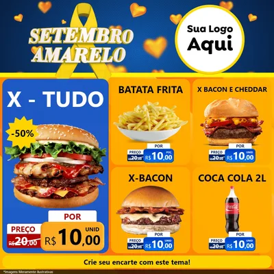 Modelo de Rede Social para Feed Facebook com o tema Setembro Amarelo para Hamburgueria