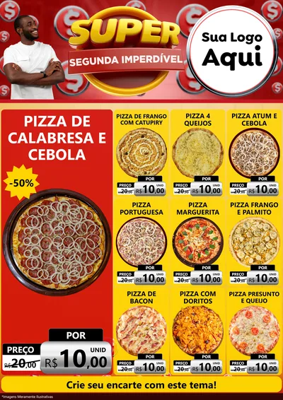 Modelo de Encarte para Encarte A4 Vertical com o tema Super Segunda Imperdível para Pizzaria