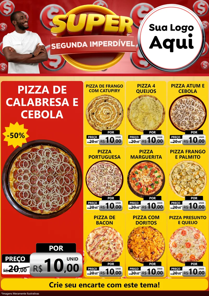 Modelo de Encarte para Encarte A4 Vertical com o tema Super Segunda Imperdível para Pizzaria