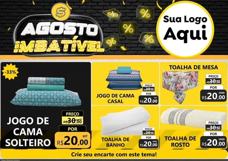 Modelo de Encarte para Encarte A4 Horizontal com o tema Agosto Imbatível para Cama, Mesa e Banho
