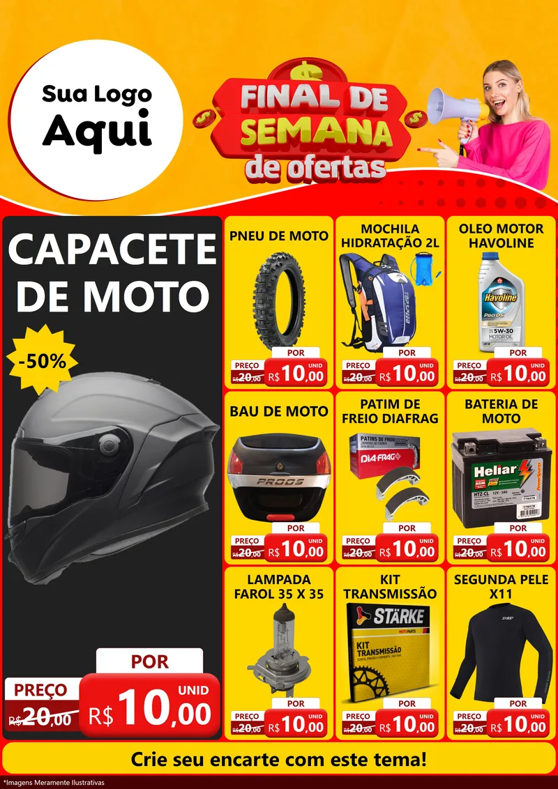 Modelo de Encarte para Encarte A4 Vertical com o tema Final de Semana de Ofertas para Moto peças